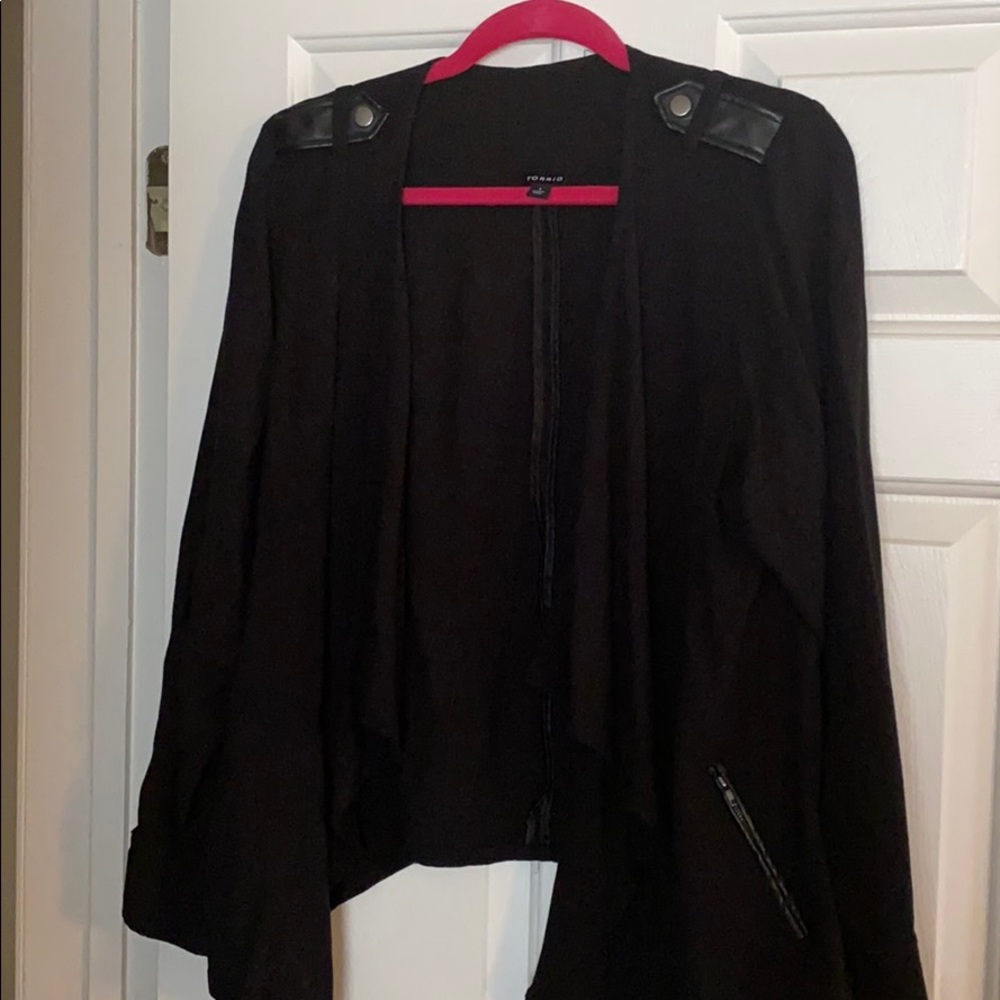Black Cardigan with Black Leather